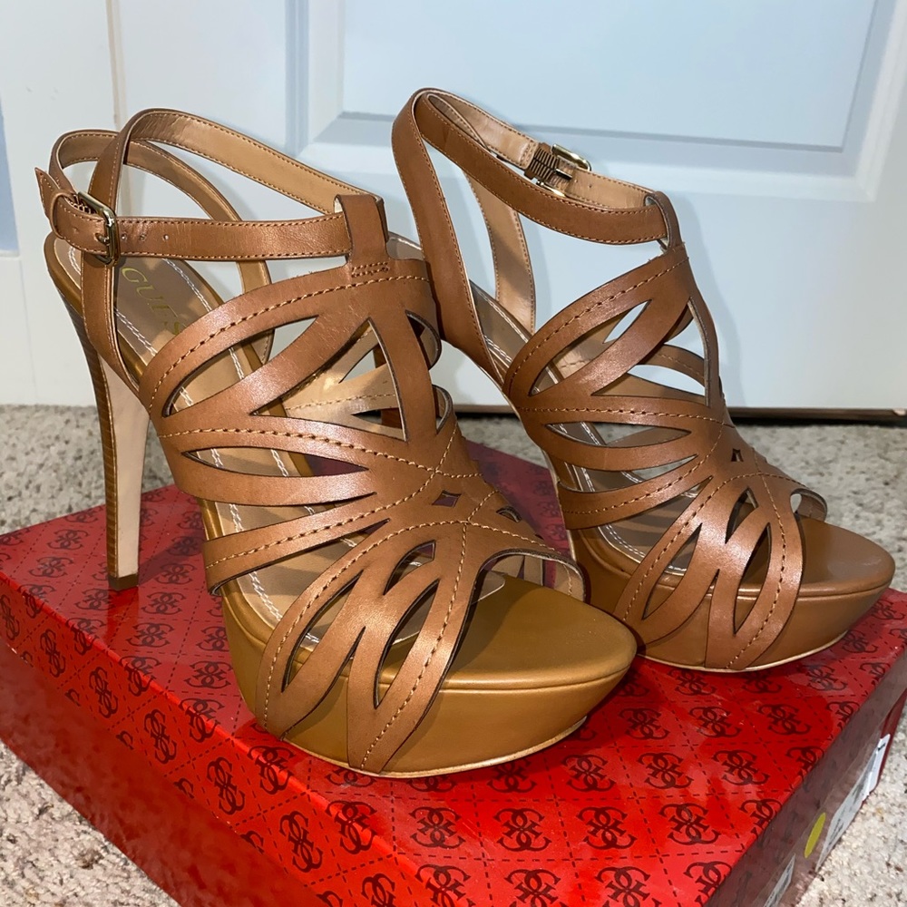 GUESS Oliane Medium Brown Leather Heels